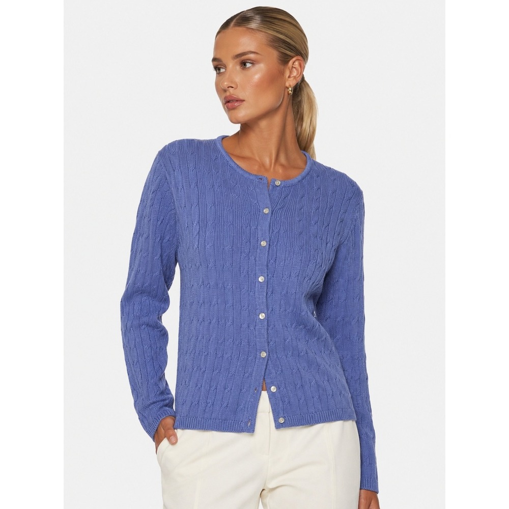 Pierre Cardin XL Purple Blue 3D Cable Knit 100% Cotton Grandpa Cardigan Sweater